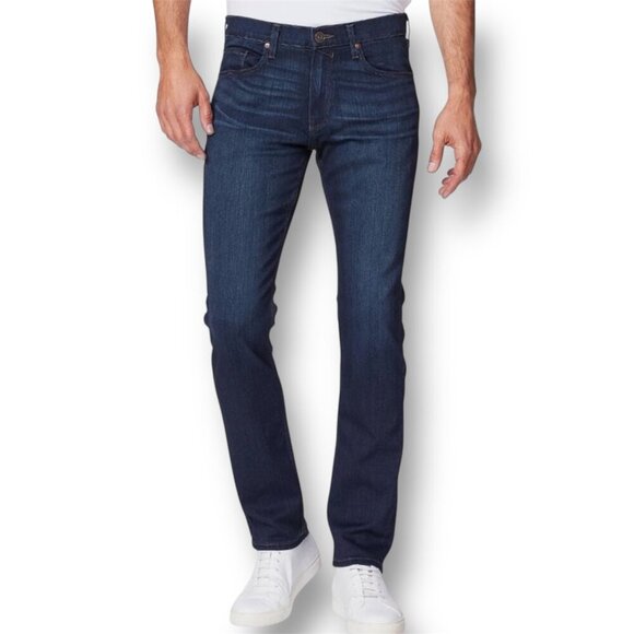 Paige Federal Men’s 33x26.5 Slim Straight Jeans Cellar Blue Denim521 Hemmed USA - Picture 1 of 16